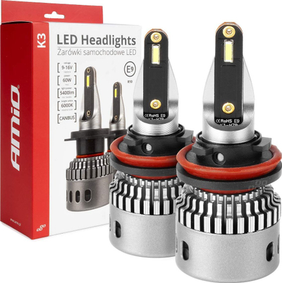 Llamba LED për vetura Amio K3 AMIO-03686, H8 H9 H11 H16, 12V 6000K, e bardhë
