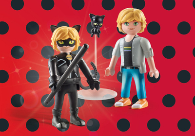 Set figurina Playmobil Miraculous Adrien &amp; Cat Noir 71337, me byzylyk, për kalamaj 4+