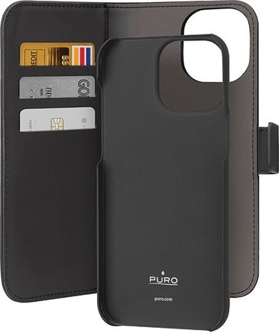 Këllëf me kapak SBS Puro Eco Leather për iPhone 15 Pro Max, me xhepa karta, i zi