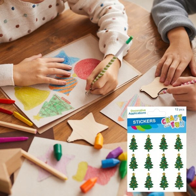 Stickerë dekorativë CRAFT WITH FUN 545827, pemë Krishtlindjeje me shkëlqim, set 12 copë, jeshile