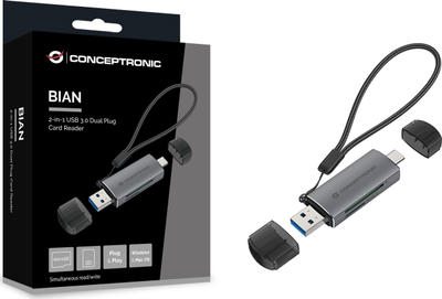 Lexues kartash Conceptronic Card Reader, USB 3.0, USB-C, gri