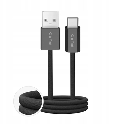 Kабел USB Puro Black, USB A во USB C, 1.5m, 10W, црн