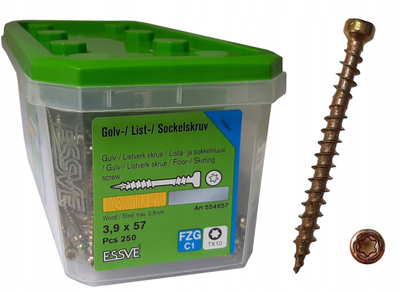 Vida dyshemeje Essve Base Screw 3.9x57, çelik i verdhë kromuar, TX10, paketim 250 copë