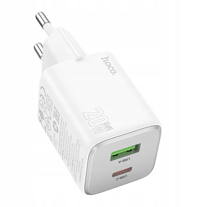 Karikues me kabllo Hoco N41, 20W, USB dhe USB C QC 3.0 PD 3A, i bardhë