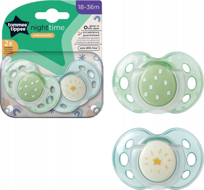 Biberon qetësues Tommee Tippee Nighttime, ortodontik, 18-36m, 2 copë, jeshil