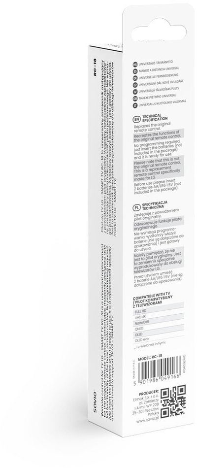 Telekomandë universale Savio RC-18, infra të kuqe, për TV LG, e zezë