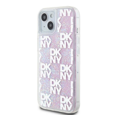 Futrollë telefoni DKNY Liquid Glitter me katrorë, për iPhone 15, plastikë, rozë