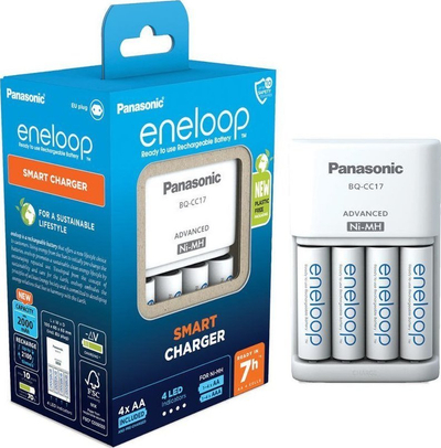 Karikues baterish Panasonic Eneloop BQ-CC17 K-KJ17MCD40E, 4 bateri AA të përfshira, i bardhë