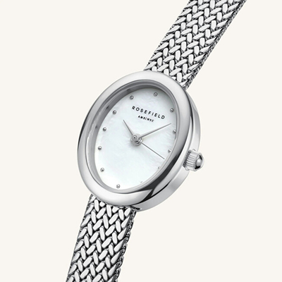 Orë dore për femra Rosefield Mini Oval MWSMS-M05, e argjendtë