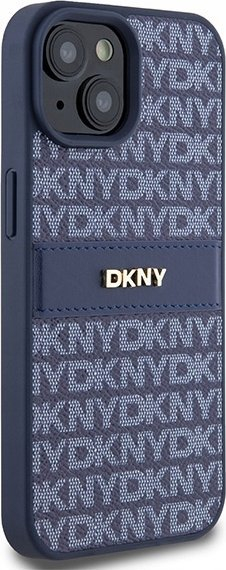 Futrollë DKNY Repeat Pattern Tonal Stripe për iPhone 15, lëkurë PU, blu