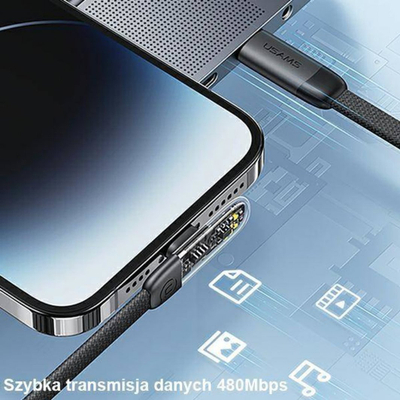 Kabllo USB C në USB C Usams Iceflake Series USA891, 1.2m, karikim i shpejtë, e zezë