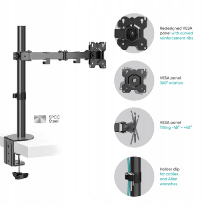 Mbajtëse monitori ONKRON D121E, për 13-34", deri 8 kg, VESA 75x75 100x100, e zezë