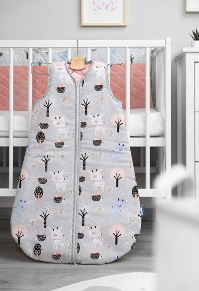 Вреќа за спиење за бебиња Sensillo Sleeping Bag M, 50x80 cm, памук, со елени, сива