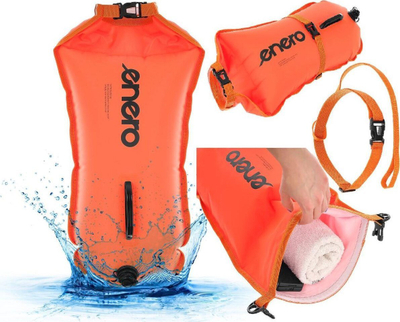 Buoy sigurie për not Enero Inflatable Safety Buoy Dry Pocket 2 in 1, 72x36 cm, portokalli