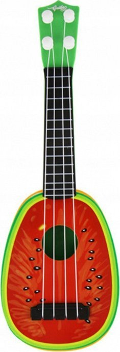 Ukulele lodër për kalamaj LEAN TOYS, plastik, 4 tela najloni, e kuqe jeshile