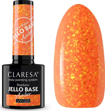 Bazë manikyri me xhel Claresa Rainbow Jello Amber, 5 ml, efekt me shkëlqim, portokalli