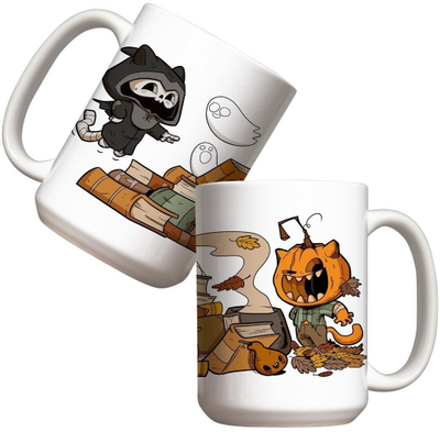 Filxhan i madh Halloween, 440 ml, dizajn mace dhe kungull, shumëngjyrësh