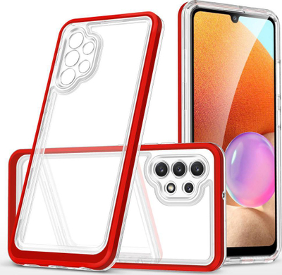 Mbulesë telefoni Hurtel Clear 3n1 për Samsung Galaxy A72 4G, xhel, kornizë e kuqe