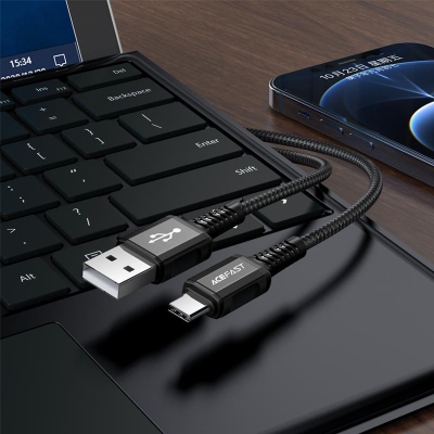 Kabllo USB Acefast USB A në USB C, 1.2 m, 3A, e zezë