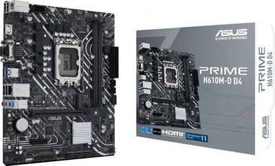 Pllakë amë Asus PRIME H610M-D D4, PCIe 4.0, DDR4, e zezë