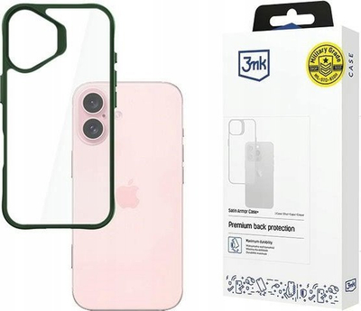 Mbulesë telefoni 3MK SatinArmor+ për iPhone 16 6.1", antishok, transparente, jeshile