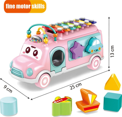 Lodër autobus muzikor interaktiv Woopie Music Bus, ksilofon, sorter formash, shumëngjyrëshe