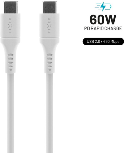 Kabllo karikimi dhe të dhëna FIXED USB-C - USB-C, USB 2.0, PD 60W, 1.2m, e bardhë