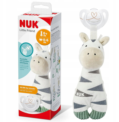 Lodër pelushi me biberon NUK Little Amico Zebra, për beba, shumëngjyrëshe