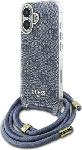 Këllëf telefoni Guess GUHCP16SHC4SEB për iPhone 16 6.1", hardcase, me rrip crossbody, blu
