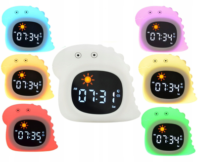 Lampë nate Atmosphera JL-826 Dinosaur, me orë alarmi, dritë LED RGB, bateri 1800mAh, shumëngjyrëshe