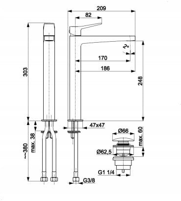 Rubinet lavamani KFA Armatura Malaga 4522 712 44, i gjatë, i bardhë