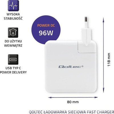 Karikues rrjeti Qoltec FAST, 96W, USB C PD, i bardhë