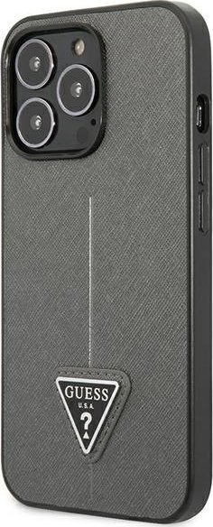 Kapak telefoni Guess Saffiano Triangle Logo për iPhone 14 Pro 6.1", hardcase, argjend