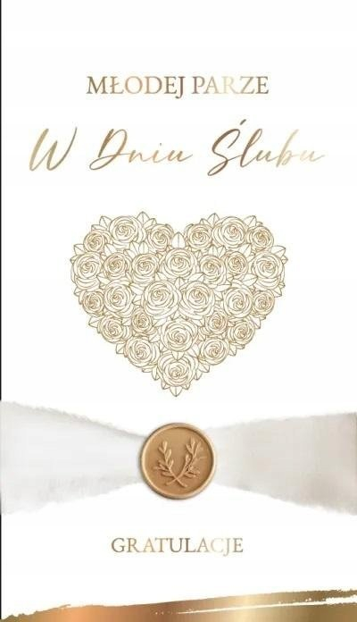 Kartolinë dasme “Wedding Card”, letër perle, zemër me ar, e bardhë