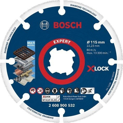 Disk prerës për hekur Bosch X-LOCK 2608900532, 115mm, diamant, i bardhë