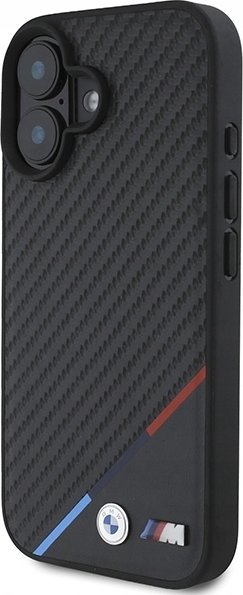 Kapsollë telefoni BMW M Carbon Tricolor Line, MagSafe, për iPhone 16, e zezë