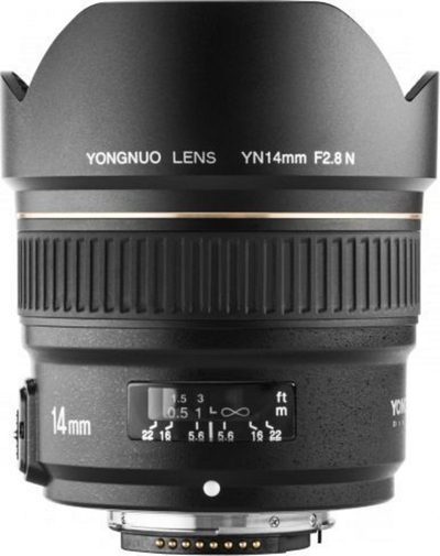 Objektiv Yongnuo YN14mm F2.8 N për Nikon, kënd shumë i gjerë, i zi