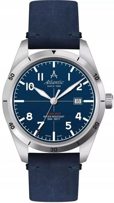 Orë dore Atlantic Seaflight 70351.41.55, kuarc, xham safir, mban ujë 50 m, blu
