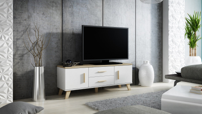 Komodë TV Chest Bed Meble Lotta, 140 cm, e bardhë bezhë