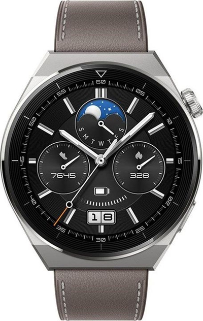 Orë e mençme Huawei Watch GT 3 Pro 46mm, ekran AMOLED 1.43", GPS, titan me rrip lëkure gri