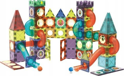 Lodër ndërtimi magnetike Light Magnetic Blocks Marble Run, 110 pjesë, me drita LED, shumëngjyrëshe