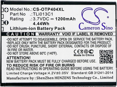 Bateri telefoni Cameron Sino për Alcatel One Touch, 1200mAh, 3.7V, e zezë