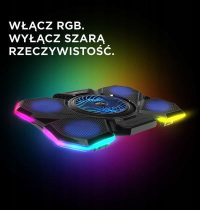 Stendë ftohëse për laptop Addison Rampage AD-RC13 Bellatrix, 15–17", 5 ventilatorë, RGB, e zezë