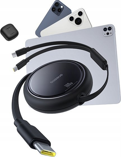 Kабел на извлекување Baseus Bright Mirror, USB C во 2x USB C, 100W, 1m, црн