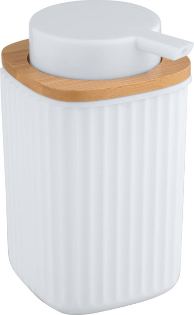 Dispenser sapuni i lëngshëm Wenko Rotello, 250 ml, plastikë dhe bambu, i bardhë dhe kafe