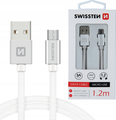 Kabllo USB Swissten 71522203, USB A në micro USB, 1.2 m, argjend