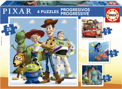 Puzzle fëmijësh Educa Disney Pixar, set 4 copë, 12-25 pjesë, shumëngjyrësh