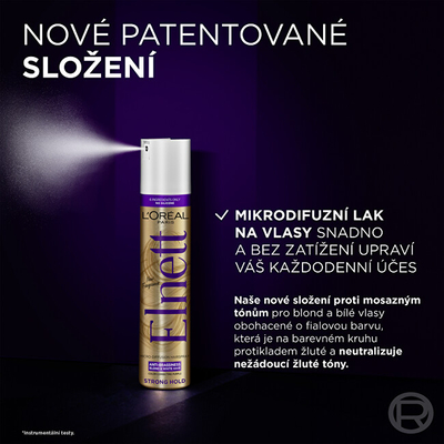 Sprej për flokë bionde L'Oréal Elnett (Anti-Brassiness Color-Correcting Purple Micro-Diffusion Hairspray), 300 ml