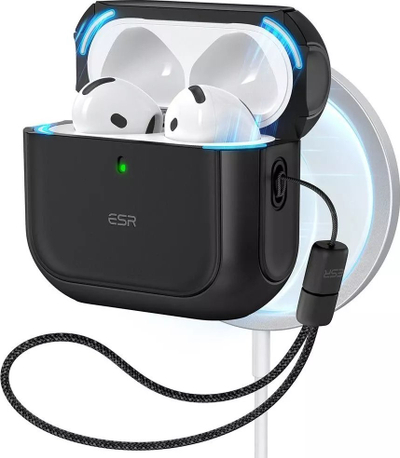 Mbështjellës ESR Orbit HaloLock MagSafe për Apple AirPods 4, me litar, i zi