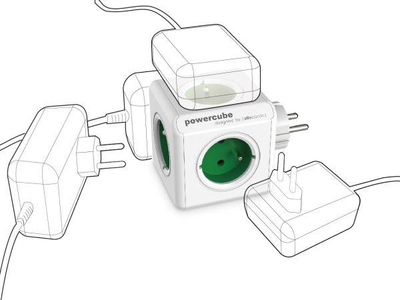Priza ndarëse PowerCube Original (2202GN/FROUPC), 4 slote, 2 porte USB, të bardha / gjelbra